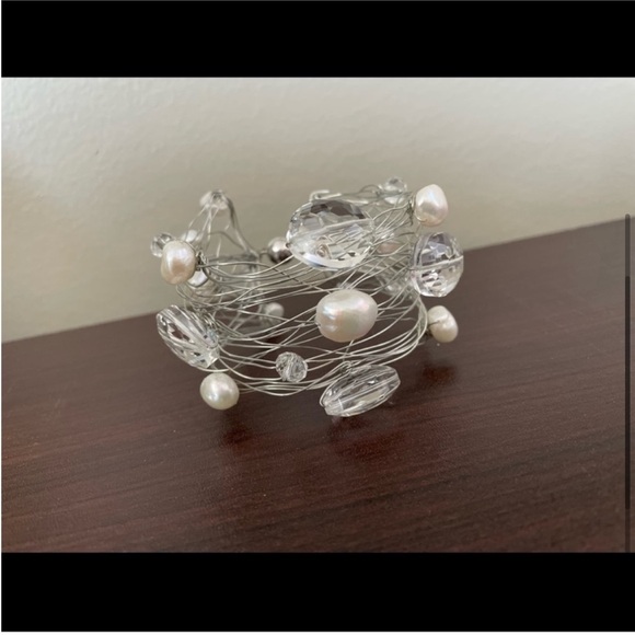 Artisan Handmade Pearl & Crystal Cuff - Picture 5 of 6